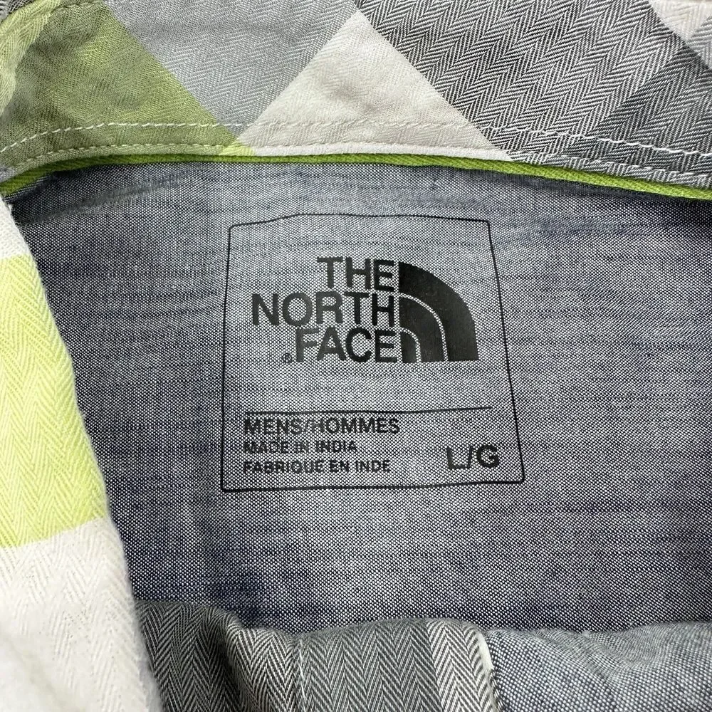 The North Face Short Sleeve Blue Lime Plaid Cotton Blend Button Up Shirt‎ Large